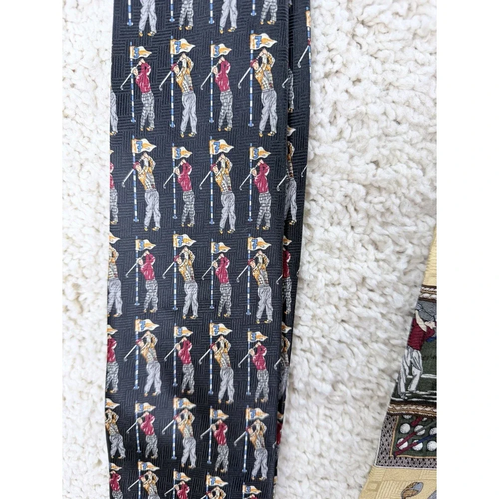 Sky Bend Van Heusen Golf Ties Mens OS Black Yellow Excellent Novelty Bundle 2pc